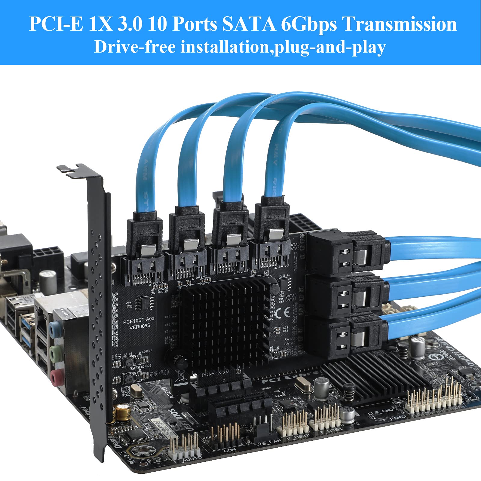 Beyimei Pcie 1X Sata Card 10 Ports,6 Gbps Sata 3.0 Controller Pcie Expansion Card,Non Raid,Support 10 Sata 3.0 Devices,With Low